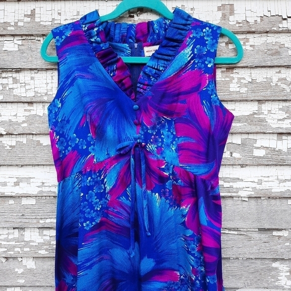 Vintage Made in Hawaii Honolulu Blue Purple Sleeveless dress - Picture 7 of 7